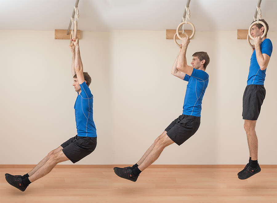 Chin-Ups on rings are perfect for staying in shape with knee pain